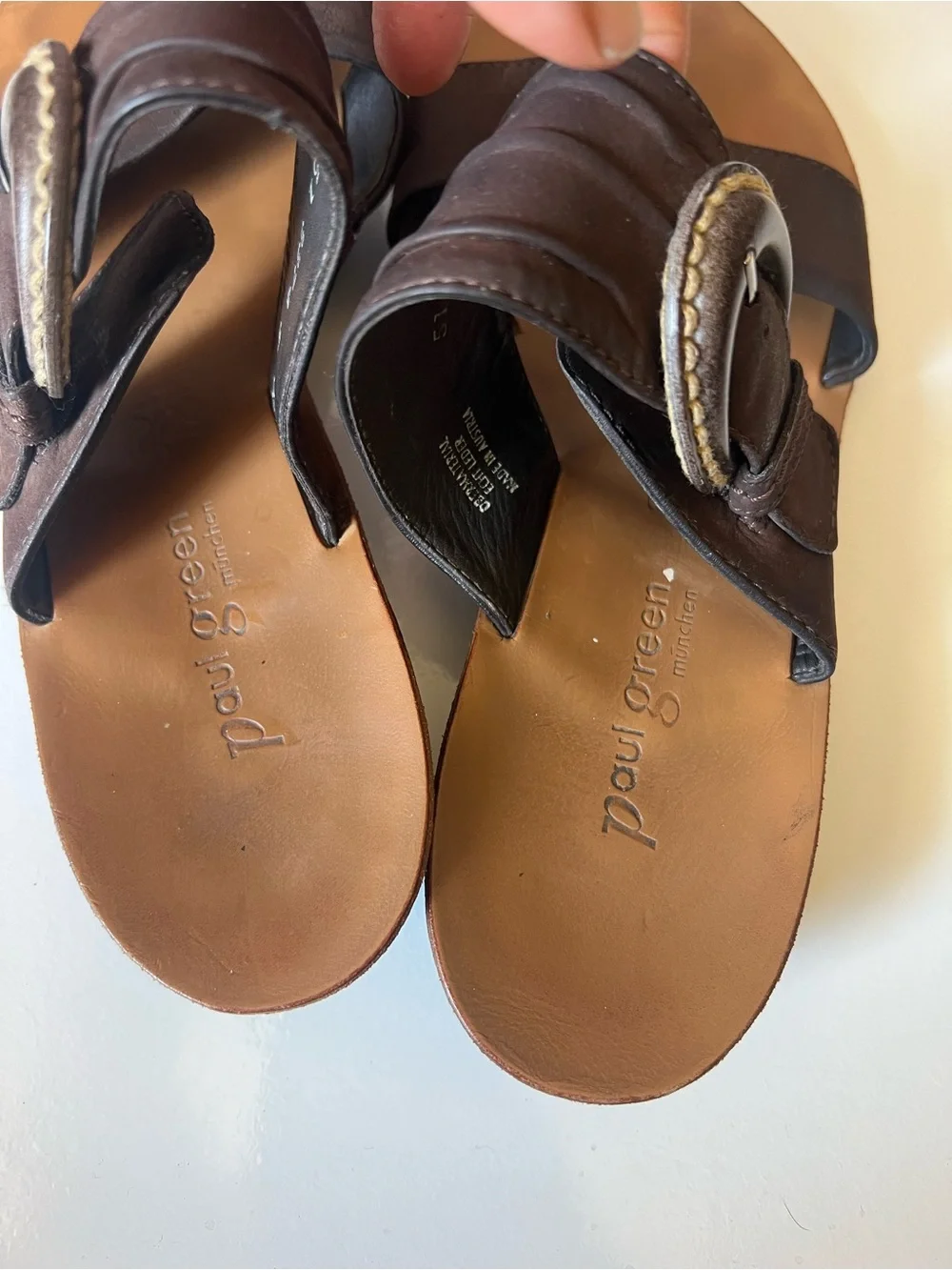 Paul Green Brown Leather Slide Sandals with Buckle